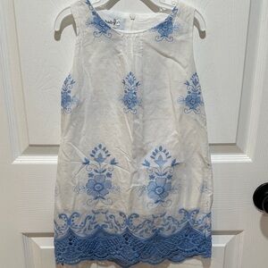 GAP White and Blue Embroidered Kids Dress